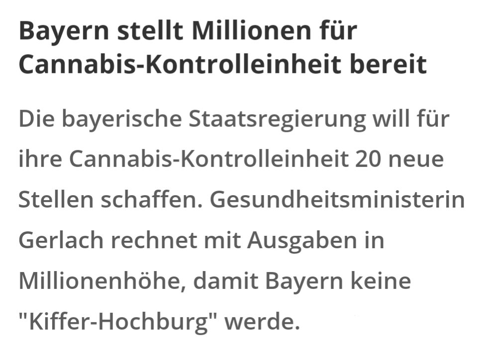 Jährliche Todesfälle durch Alkohol: ca. 75.000 Tabak: ca. 125.000 Sonstige BTM: ca. 1.000 Cannabis: 0 Bayerische Landesregierung: