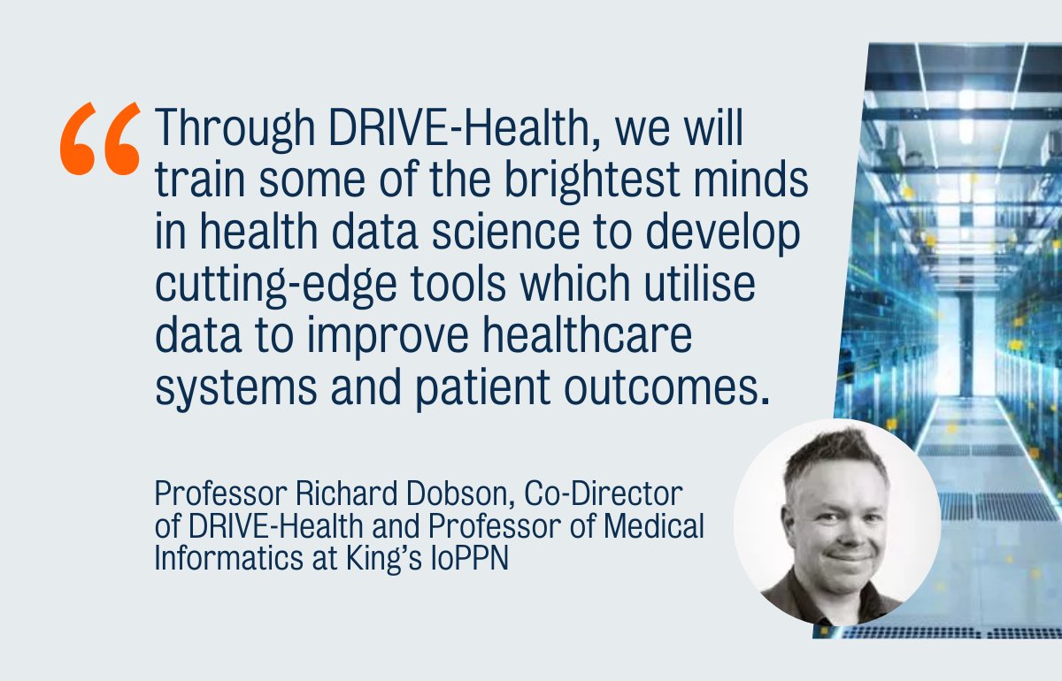 @KCLDriveHealth Centre for Doctoral Training has received £7.9m @EPSRC funding to support 5 talented #PhD cohorts at @KingsCollegeLon. Through world-class training, DRIVE-Health PhD students will solve the biggest challenges in #HealthData research. 🔗kcl.ac.uk/news/kings-cen…