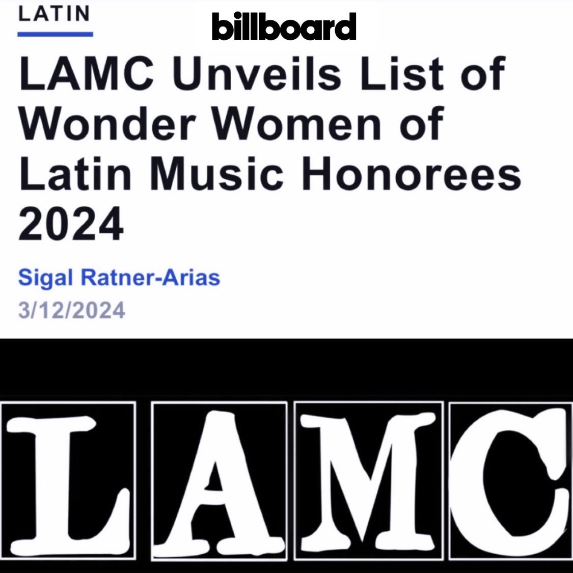 Gracias @theLAMC por elegirme como una de las “Wonder Women of Latin Music”, reconocimiento que celebra a las mujeres que marcan la diferencia en la industria. Me siento muy honrada y agradecida ya que este 2024 celebro 29 años trabajando en la música 🙏🏻🎵