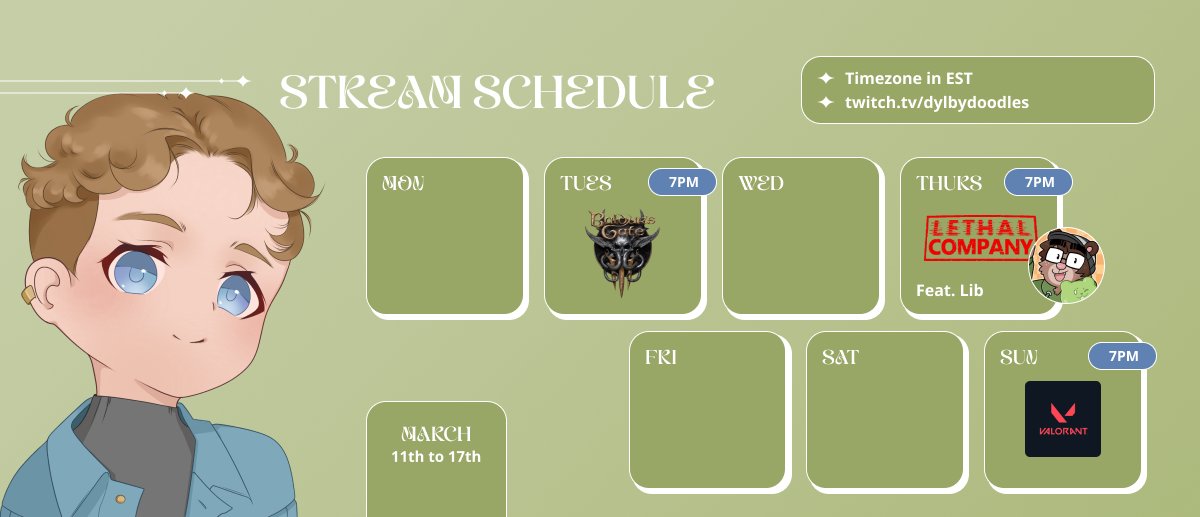 dylbydoodles's tweet photo. Stream Schedule for the week!

Tonight - Duo Playthrough with @Eroberries [Currently in ACT 2] ⚔️
Thurs - Lethal Company with friends and featuring @LibeartyVT 💼
Sun - Regularly scheduled Valorant Roast 🔫

See y'all there 💖💖 https://t.co/tDCqIEcSg0
