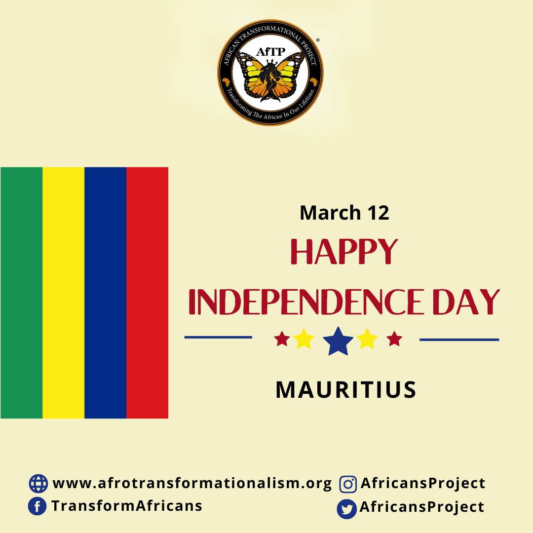 Happy Independence Day, Mauritius! 🇲🇺 Today, may your journey as a sovereign nation continue to be filled with prosperity, unity, and progress. Cheers to the beautiful island of Mauritius and its bright future ahead! #IndependenceDay #Mauritius #AfTPDaily 🎉