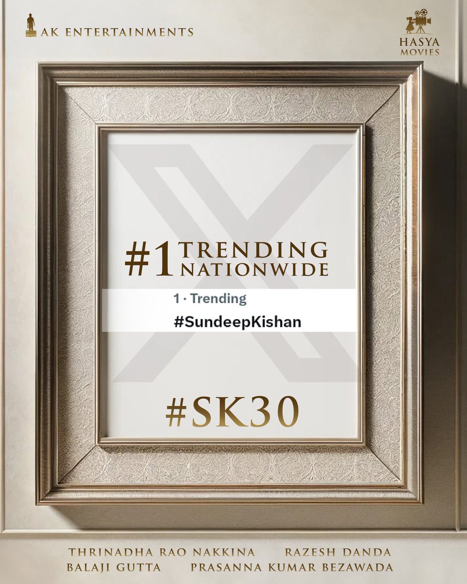 With the blockbuster announcement of #SK30, #SundeepKishan is Trending #1 on @X💫 The MAD FAMILY ENTERTAINER begins soon❤️‍🔥 Stay tuned for exciting updates💥 @sundeepkishan @TrinadharaoNak1 @AnilSunkara1 @KumarBezwada @RajeshDanda_ @_balajigutta @AKentsOfficial @HasyaMovies