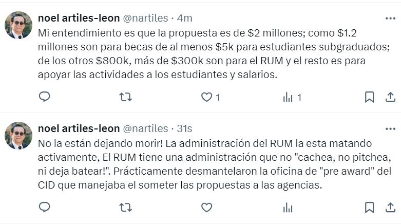 nartiles's tweet photo. @leirhab @uprm @EceUprm @cefirum @cgerum @luisferrao ... En el RUM no se apoyan actividades para promover la graduación de los estudiantes a tiempo; los buenos estudiantes van a buscar mejores universidades  donde les ofrezcan becas completas. https://t.co/Sf6yQ6Zp2H
