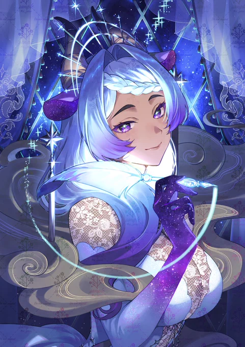 一枚絵公開この度友人の望に一枚絵を描いていただきました〜!!私の雑なリクエストを素敵にアレンジしてキラキララグジュアリーに仕上げてくれました!皆さんも是非みて!!下さい!!!#ごる絵 