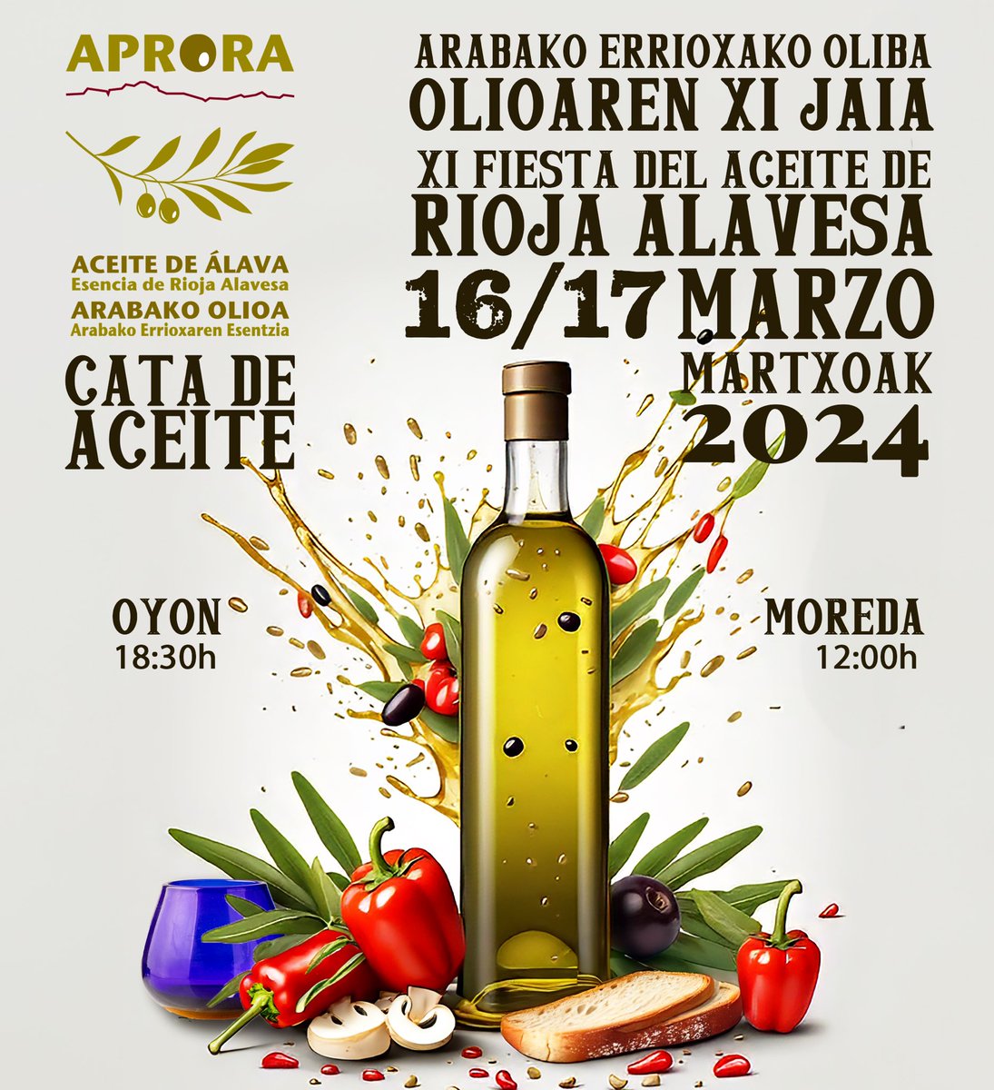 🔴👉 Os esperamos este fin de semana en la XI Fiesta del aceite de Rioja Alavesa. El sábado ofreceremos una cata en Oyón y el domingo en Moreda.
#catadeaceite #arabakoolioa #aceitederiojaalavesa #aove #fiestadelaceitederiojaalavesa #riojaalavesa #oleoturismo