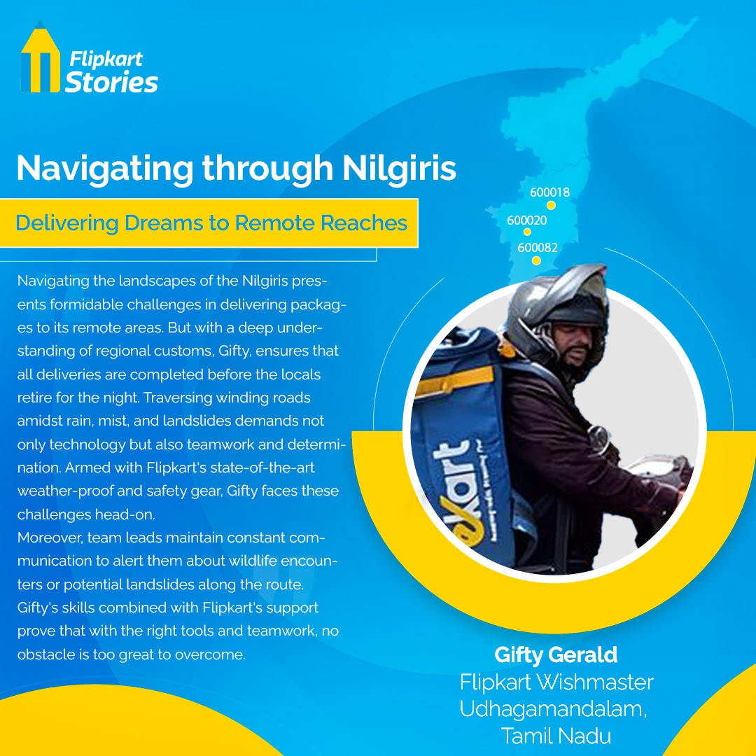 FlipkartStories's tweet photo. Gifty navigates through Nilgiris' landscape with @Flipkart by his side. Dedicated delivery partners like Gifty empower us to connect and serve customers nationwide.
#FlipStart #SupplyChain https://t.co/Zk5NDgZyD4
