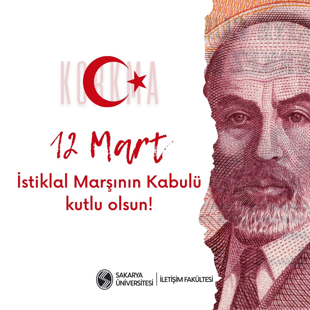 Bugün 12 Mart, İstiklal Marşımızın Türkiye Büyük Millet Meclisi tarafından kabulünün 103. yıl dönümü. Bu vesileyle, millî şairimiz Mehmet Akif Ersoy'u ve bu eşsiz eseri bize armağan eden tüm kahramanları saygıyla anıyoruz.🇹🇷 12 Mart İstiklal Marşı'nın Kabulü Kutlu Olsun!