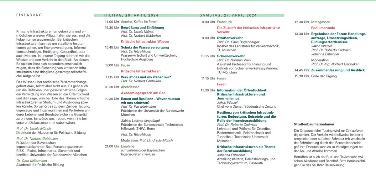 FZ RISK (@fz_risk) on Twitter photo Am 26. – 27. April 2024 findet in der @APBTutzing in Zusammenarbeit mit der <a href="/BayIkaBau/">Bayerische Ingenieurekammer-Bau</a> die Tagung "Sicher in die Zukunft? Herausforderungen der kritischen Infrastrukturen Wasser und Verkehr" statt.
Weitere Infos: apb-tutzing.de/Tagungsprogram…
Anmeldung: apb-tutzing.de/programm/anmel… Am 26. – 27. April 2024 findet in der @APBTutzing in Zusammenarbeit mit der <a href="/BayIkaBau/">Bayerische Ingenieurekammer-Bau</a> die Tagung "Sicher in die Zukunft? Herausforderungen der kritischen Infrastrukturen Wasser und Verkehr" statt.
Weitere Infos: apb-tutzing.de/Tagungsprogram…
Anmeldung: apb-tutzing.de/programm/anmel…