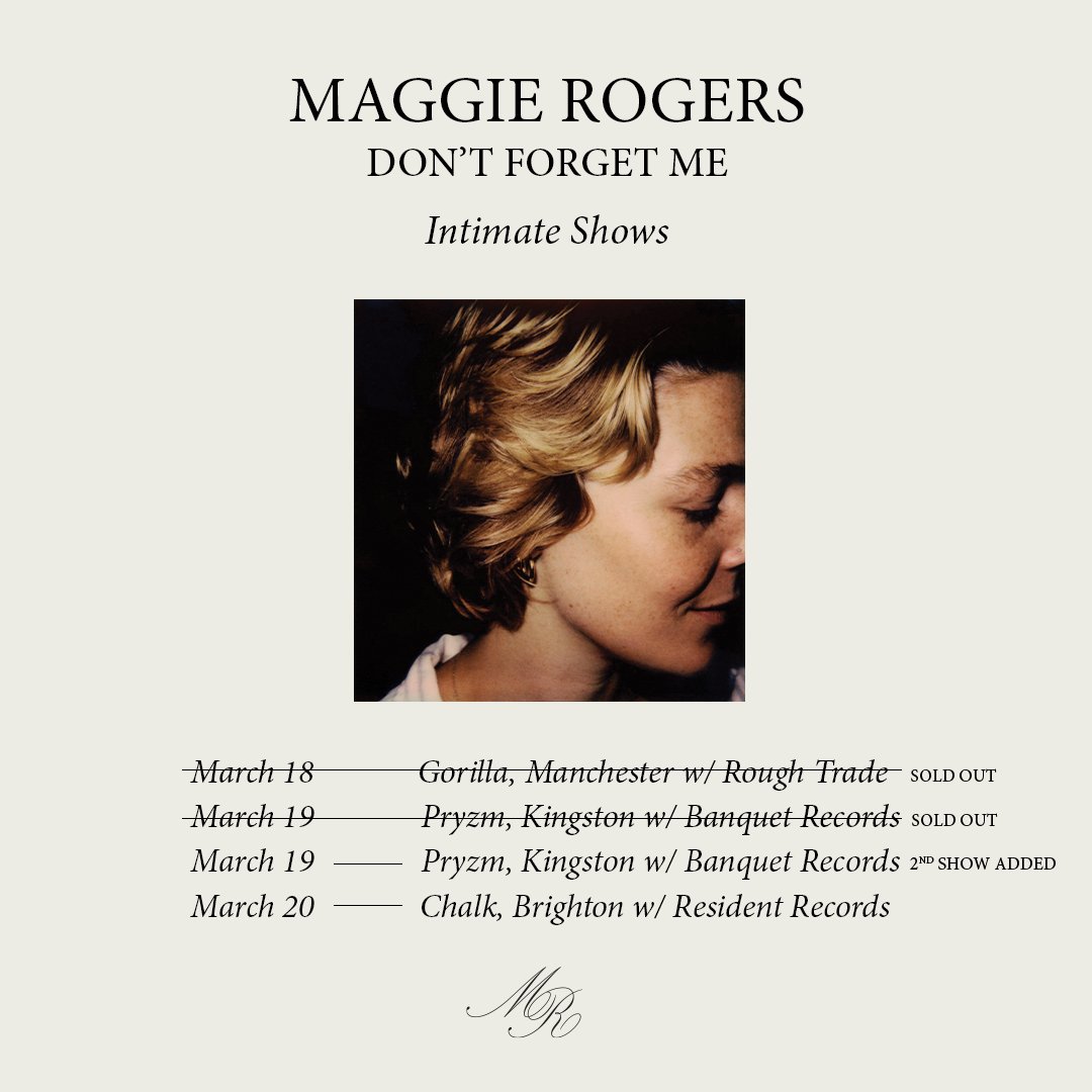 Low ticket warning for Maggie's intimate shows in the UK maggierogers.lnk.to/DFMintimatesho…