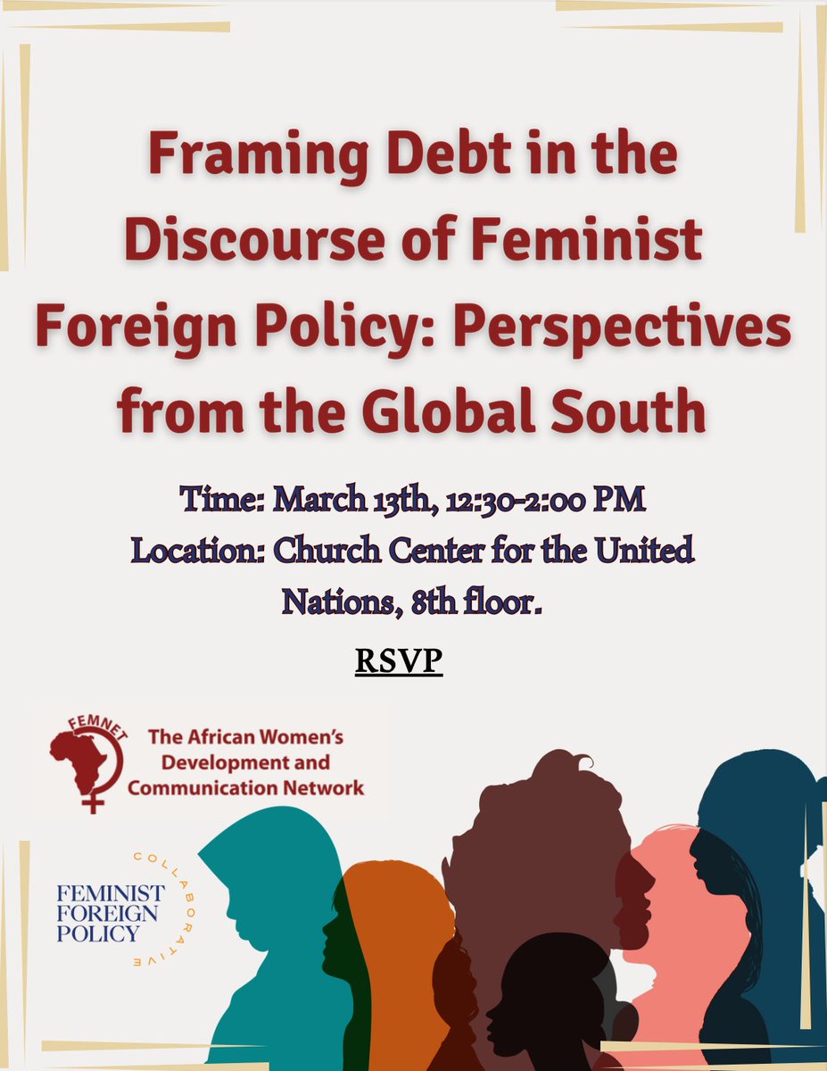 Also on 13th March, <a href="/wamburay/">Yvette</a> will represent CIFF in the conversation “Framing debt in the FFP discourse: Global South Perspectives”, hosted by <a href="/FemnetProg/">FEMNET</a> &amp; @TheFFFPCollab.

CCUN 8th floor, 12.30 - 14.00 EST