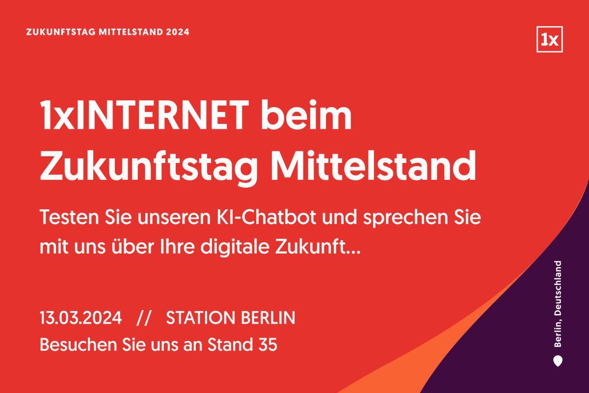 Tomorrow @1xINTERNET will be present at the Zukunftstag Mittelstand in Berlin. This conference is focused on the future for medium sized companies in Germany (AKA hidden champions). I'm looking forward to the event and also visit our office in Berlin. #Zukunftstag #1xINTERNET
