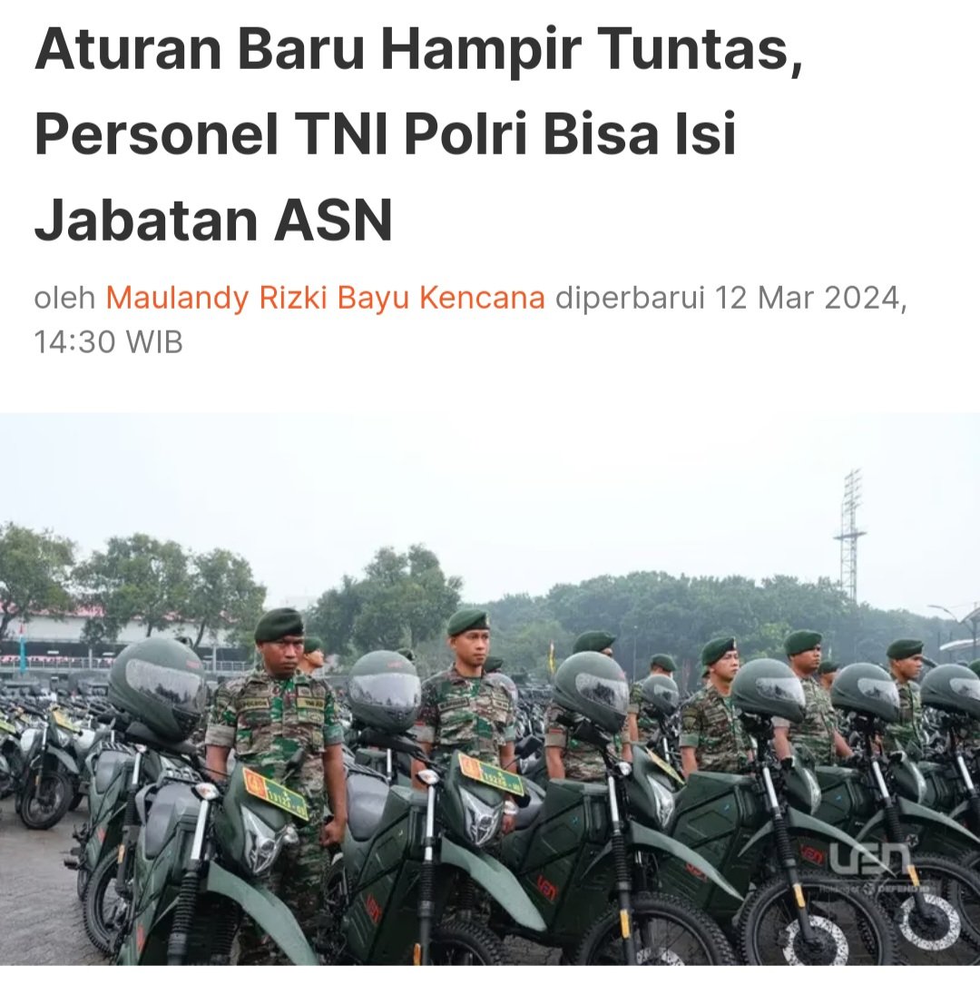 JhonSitorus_18's tweet photo. ORDE BARU itu nyata dan sudah kembali

Dwifungsi ABRI sudah dihidupkan kembali, dominasi TNI - POLRI terhadap sipil semakin melemahkan hak-hak sipil

Mestinya Demokrasi membuat kita makin maju, bukan malah makin MUNDUR

Kita yang tak mau belajar dari masa lalu atau sengaja membawa Indonesia kejurang KEHANCURAN

Padahal, ada wacana penambahan KODAM baru untuk menampung kelebihan SDM dan PERSONEL TNI, kenapa sekarang seolah2 dipaksakan?

Mau memperkuat tindakan REPRESIF? Mau MENGEKANG kemerdekaan berbicara?