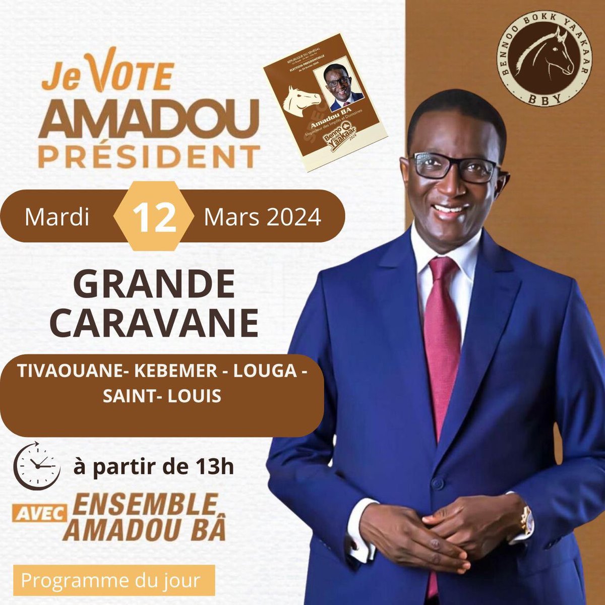 Le programme du jour de <a href="/amadou_ba_/">Amadou BA</a> 
Ensemble pour une large victoire au soir du 24 mars 2024.
#senegal 
#FreeSenegal 
#kebetu 
#ABMoyNiveauBi 
#AB5 
#Elections2024 
#SunuElection2024