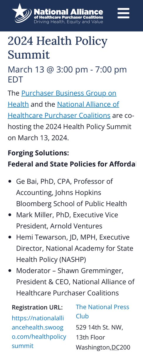 Join us tomorrow @ 2024 Health Policy Summit: nationalalliancehealth.org/event/2024-hea…, hosted by @ntlalliancehlth @PBGHealth @sgremminger @MarkMiller_DC