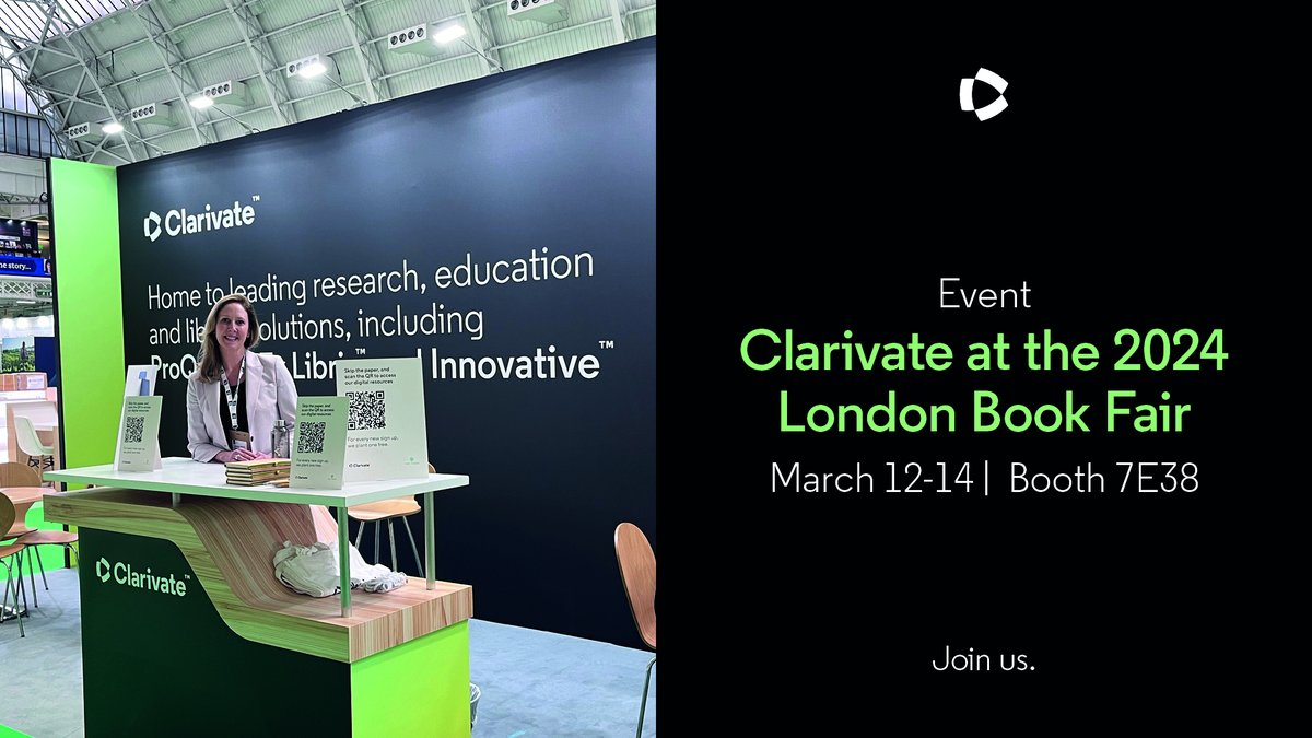 ClarivateAG's tweet photo. Johanna Bristow, Vice President of Global Content Alliances at @Clarivate, will be at booth 7E38 at @LondonBookFair March 12-14! 

Visit our booth and get your questions answered. 

Learn more. https://t.co/2Q6dECfWmY

#LBF24 #LondonBookFair https://t.co/wQ4w2UDNVr