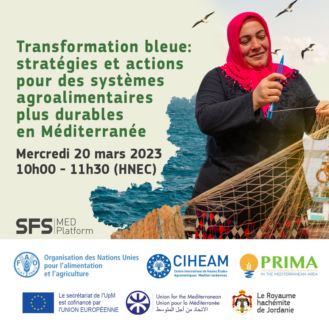 Qu'est-ce que la #TransformationBleue 🌊? Quelles #stratégies peuvent y contribuer? Quel rôle pour la #coopération🌍? Ne manquez pas le webinaire n°7 #SystèmesAlimentairesDurables #Mediterranée 🗓️20 mars 2024 | 10h00-11h30 (Paris) Infos👉oneplanetnetwork.org/news-and-event…