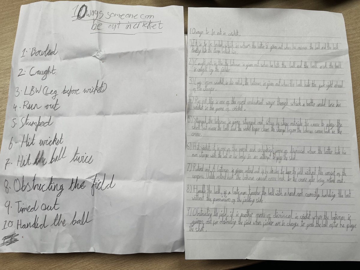 Jordan Croft (@jordancroftycb) on Twitter photo 10 Ways to be out in cricket. Some great pieces of homework from Y4 at @LindleyJS
Great to see the children start to learn about how the game is played as well as the skills involved.
<a href="/Yorkshirecb/">Yorkshire Cricket Board</a> <a href="/Chance2Shine/">Chance to Shine</a> 10 Ways to be out in cricket. Some great pieces of homework from Y4 at @LindleyJS
Great to see the children start to learn about how the game is played as well as the skills involved.
<a href="/Yorkshirecb/">Yorkshire Cricket Board</a> <a href="/Chance2Shine/">Chance to Shine</a>