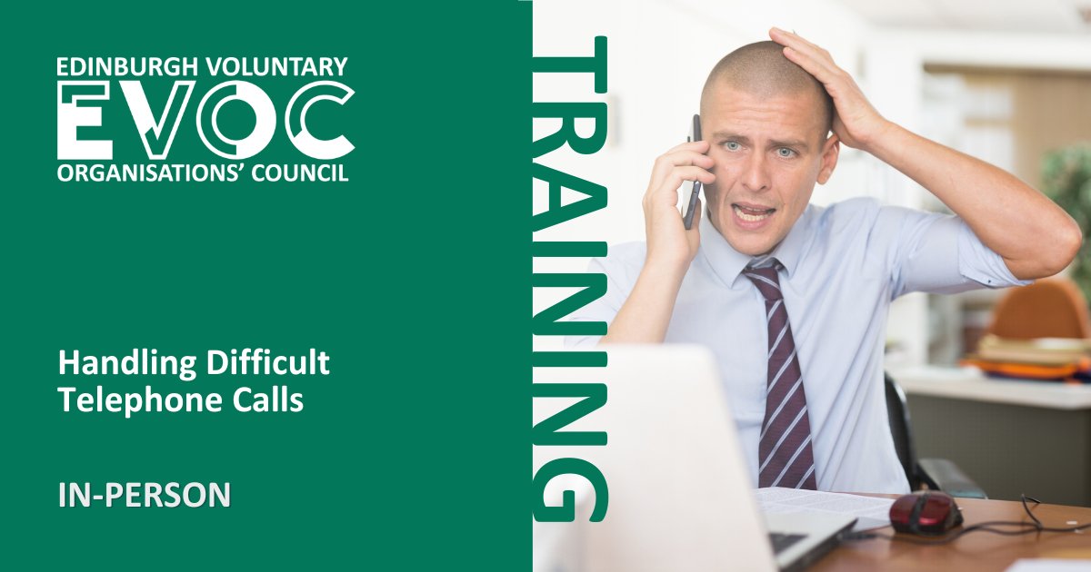 📢 #EVOC #EdinburghTraining 📢

Join our Handling Difficult Telephone Calls workshop! 📞 For managers and supervisors seeking growth and reflection alongside peers, this course is a must.

📆Tue 16 Apr, 10am - 1:30pm
📍@Norton_Park 

More info ▶ bit.ly/43cFzVS