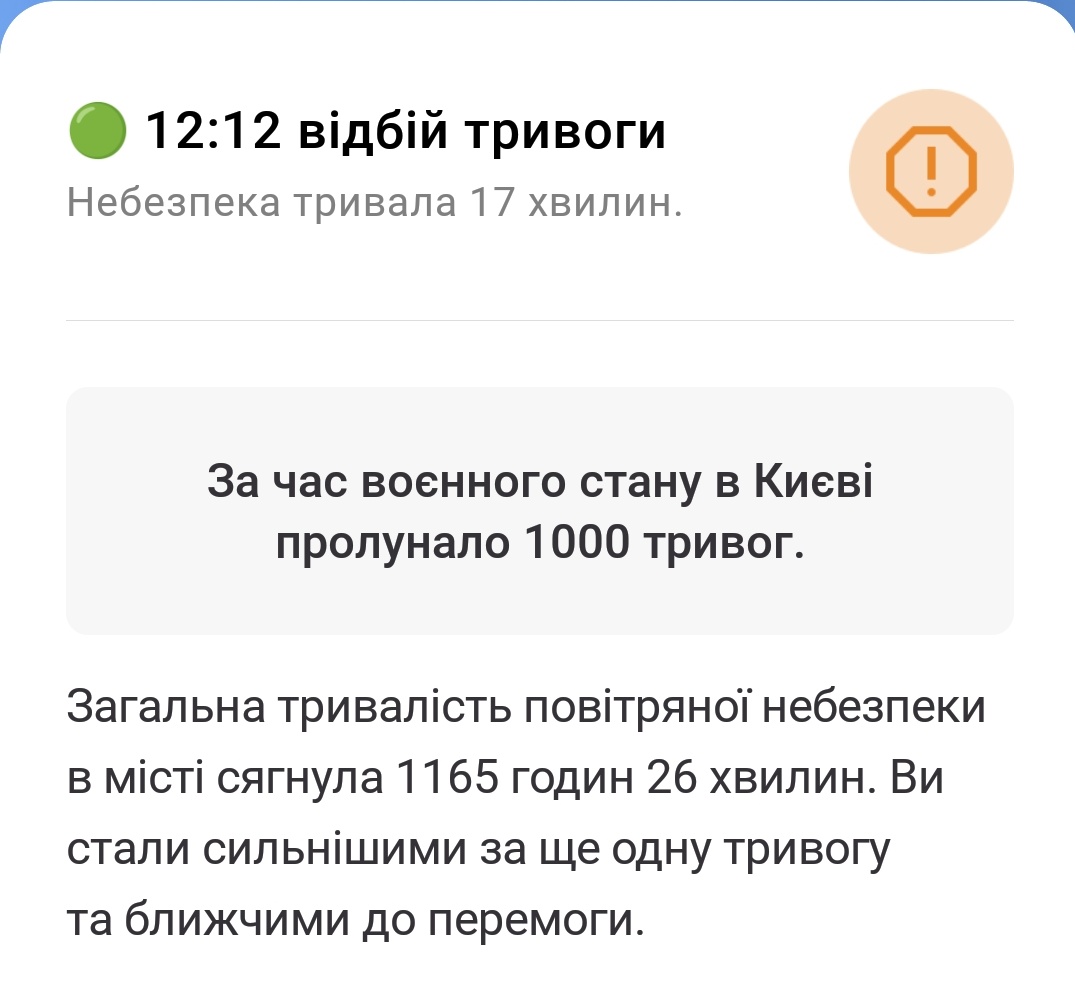 Since the beginning of martial law, 1,000 air alerts have sounded in #Kyiv. The total duration of the air danger in the city reached 1165 hours and 26 minutes