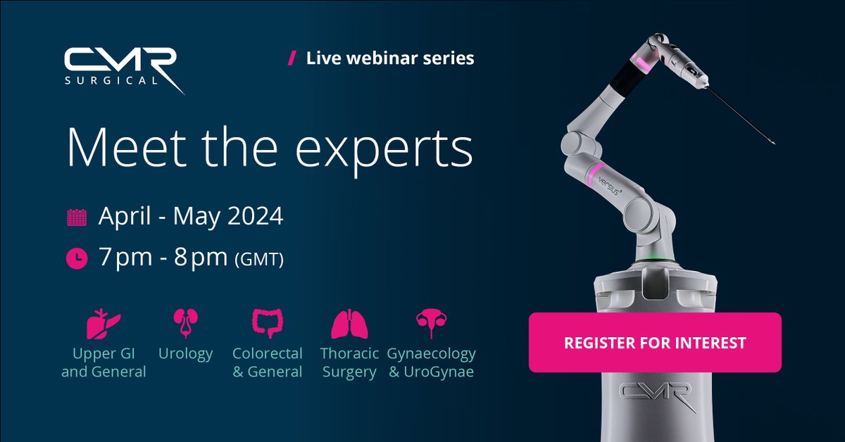 We're excited to be launching our new webinar series - Meet the experts! 🙌 Join us to hear from world-leading NHS experts on the use of #Versius, and the path to building a successful surgical robotic programme. Find out more and sign-up here: eventcreate.com/e/meet-the-exp…