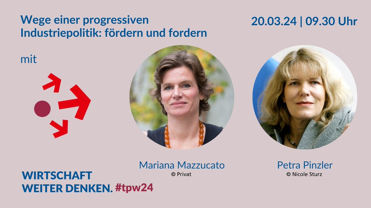 Was macht eine zukunftsfähige #Industriepolitik aus?
Zum Auftakt des #tpw24 am 20.03. diskutiert Wirtschaftswissenschaftlerin <a href="/MazzucatoM/">Mariana Mazzucato</a>  mit der <a href="/DIEZEIT/">DIE ZEIT</a> - Journalistin <a href="/PPinzler/">Petra Pinzler</a>.
Seid in Berlin oder #online dabei! 
Zum Programm und zur Anmeldung: 
👉fes.de/tag-der-progre…