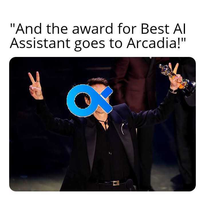 arcadiaxai's tweet photo. "This awards season, take a leap of faith and trust the best of the best. It's worth it 💣

.

.

👉 https://t.co/8nYMdcC7gD

.

.

.

.

#ArcadiaxAI #meetingassistant #meetingautomation #AIassistant #agenda #linkedin #memes #images #fun #award #tuesdayvibe #Ai #twitter #meeting https://t.co/wZJ2PjrXAT