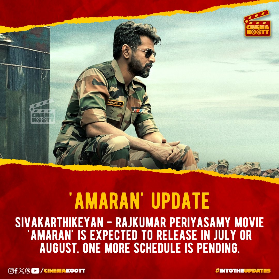 'Amaran' Update

#Amaran #Sivakarthikeyan #RajkumarPeriasamy #SaiPallavi #GVPrakashKumar #RKFI 

_
_
#intotheupdates #cinemakoott