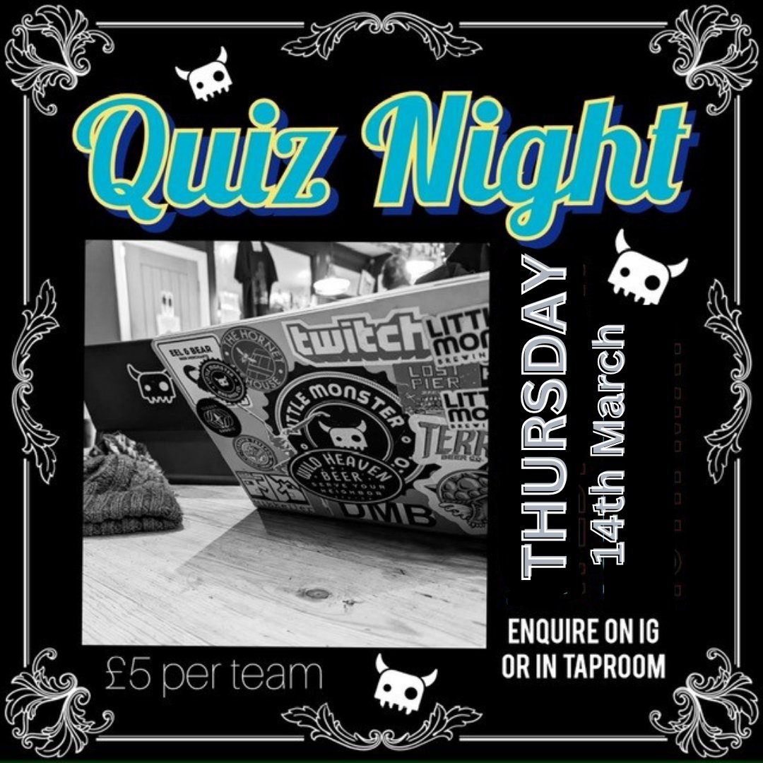 monster_taproom's tweet photo. Our next @littlemonstertap monthly Charity quiz is this Thursday from 7:00pm. £5 per team and all proceeds to Charity. Great beer, great people and 10 rounds of brain-teasing questions, with a little St Patrick's Day theme as well. Go on. You know you want to #findthemonster https://t.co/JPwkhKKcYn