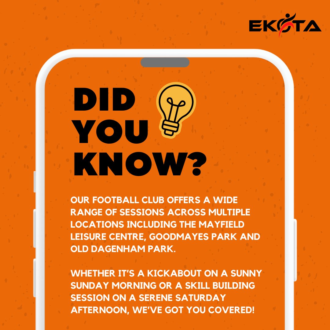 ekotaacademy's tweet photo. ๐ Multiple locations, endless football fun! Did you know we're all over town? From Mayfield to Goodmayes and beyond, find your nearest session for a weekend full of football! โฝ๏ธ๐ #FootballEverywhere #WeekendVibes #Kickabout #PlayTheGame #YouthSports #ActiveLifestyle https://t.co/84nxUCeKtn