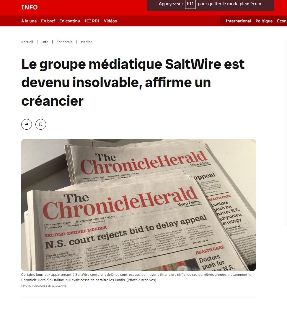 Une vingtaine de journaux du groupe SaltWire sont en danger au Canada atlantique. 
Vous lisez le Chronicle Herald, Truro News ou le Cape Breton Post ? Je suis intéressé par votre témoignage.
