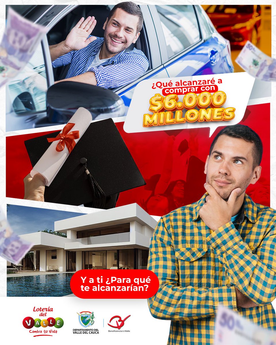 loteriadelvalle's tweet photo. Se abrirán increíbles oportunidades con nuestros $6.000 millones. 💸 ¿Estás listo para ganarlos este miércoles por la noche? 🤩 Juega, gana y cambia tu vida con la #LoteríadelValle. 🎊 https://t.co/UBsk5MVAWG