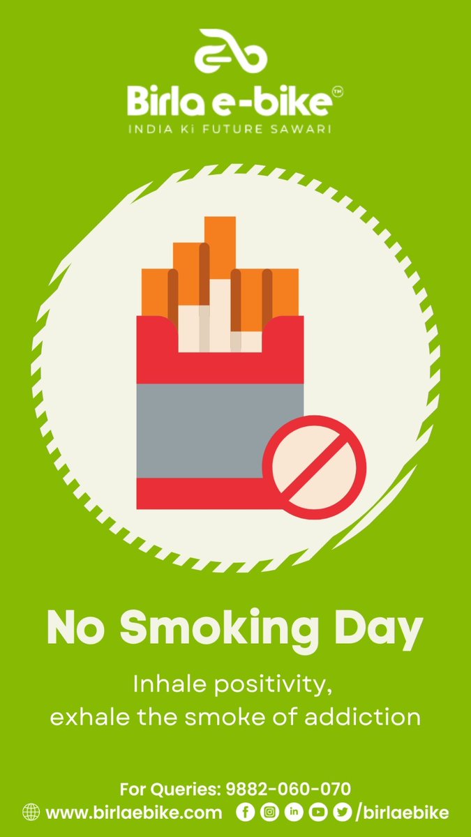 Stepping into a day free from smoke, and it feels amazing! Let's make it a habit. 💨❌
#birlaebike #IndiaKiFutureSawari #SmokeFreeDay #HealthyHabits #BreatheEasy #WellnessJourney #PositiveChoices #FreshStart #NoSmoke #CleanAirChallenge #MindfulLiving #ClearLungs #HealthOverHabit