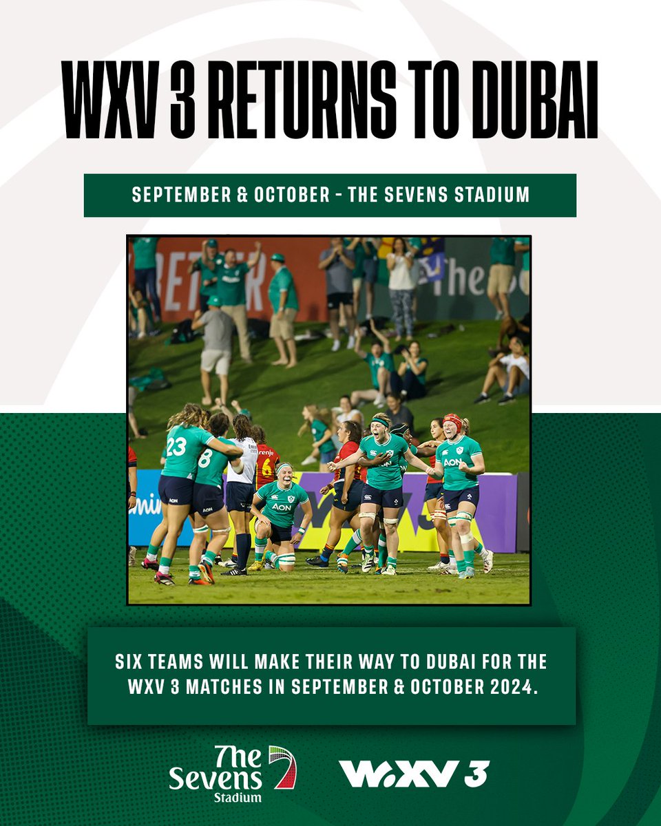 WXV returns to Dubai in September and October with The Sevens Stadium hosting the best of the best in women’s international rugby. More information can be found at their website - wxvrugbycom. #thesevensstadium #wxv3 #wrugby