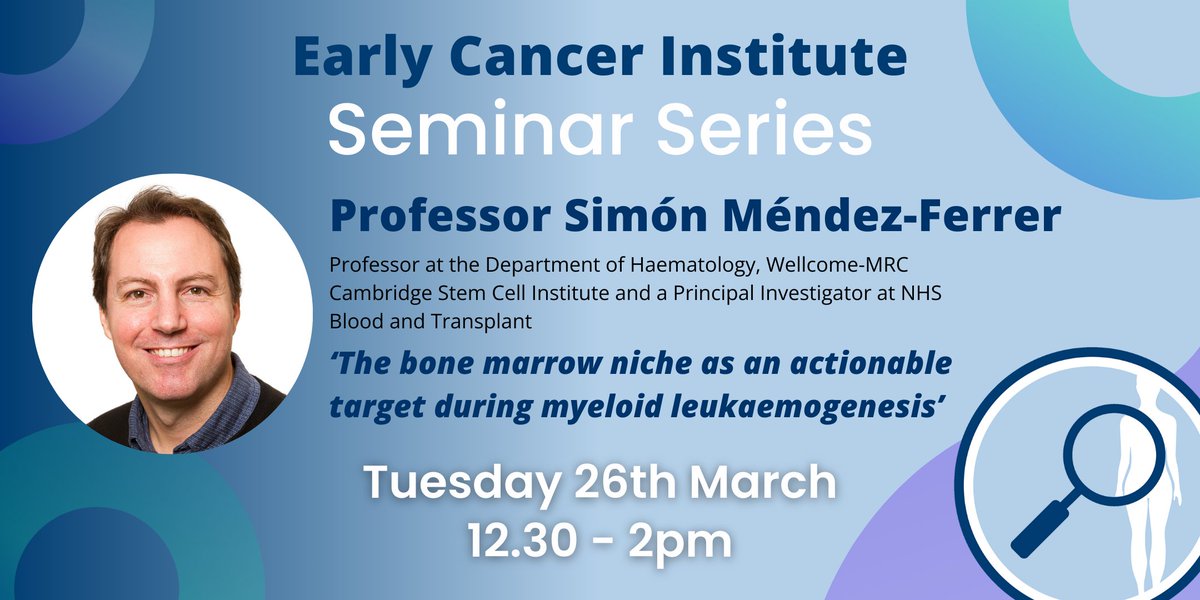 📢Join us on 26th March at 12:30 for our next #ECISeminar. Simón Méndez-Ferrer will speak on The bone marrow niche as an actionable target during myeloid leukaemogenesis. Lunch provided! Register here: 👉…-simon-mendez-ferrer.eventbrite.co.uk @SCICambridge