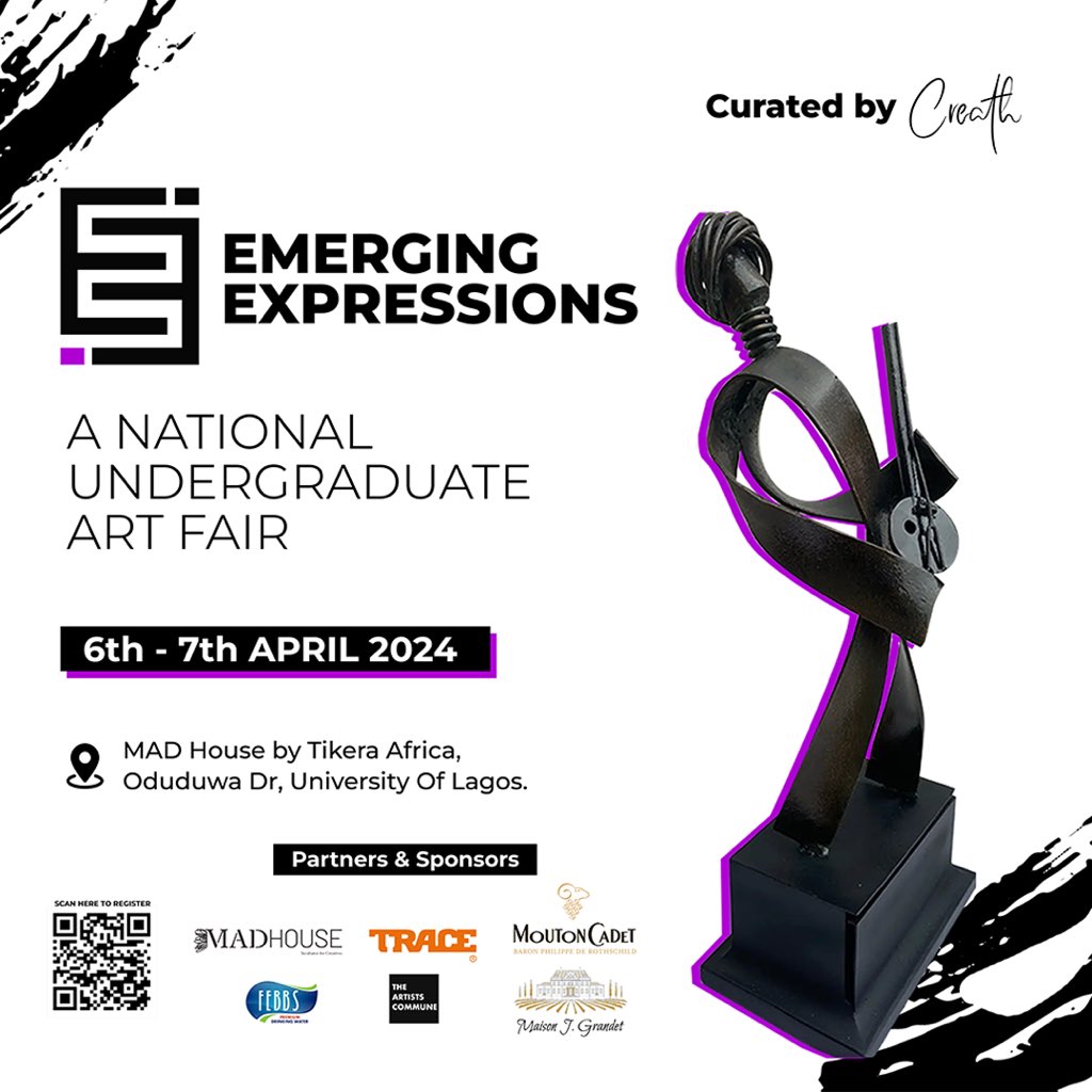CreathLabs's tweet photo. EMERGING EXPRESSIONS: The National Undergraduate Art Fair ⚡️

We are excited to announce that the date for the National Undergraduate Art Fair is fast approaching. 

This event is a celebration of the remarkable talent found within our undergraduate artists, and we are eager to present their works to a global audience.

The Art Fair will take place on the **6th and 7th of April, 2024**, at the esteemed MAD House GALLERY by Tikera Africa, Oduduwa Dr, University Of Lagos.

Join us in this unique opportunity to experience over 100 meticulously curated artworks from a diverse array of student artists representing universities across Nigeria.

Prepare to be captivated by the extraordinary abilities of these young creatives.

#studentart #emergingartist #emergingexpressions #artandblockchain #web3art #web3 #blockchainartist #madhouse