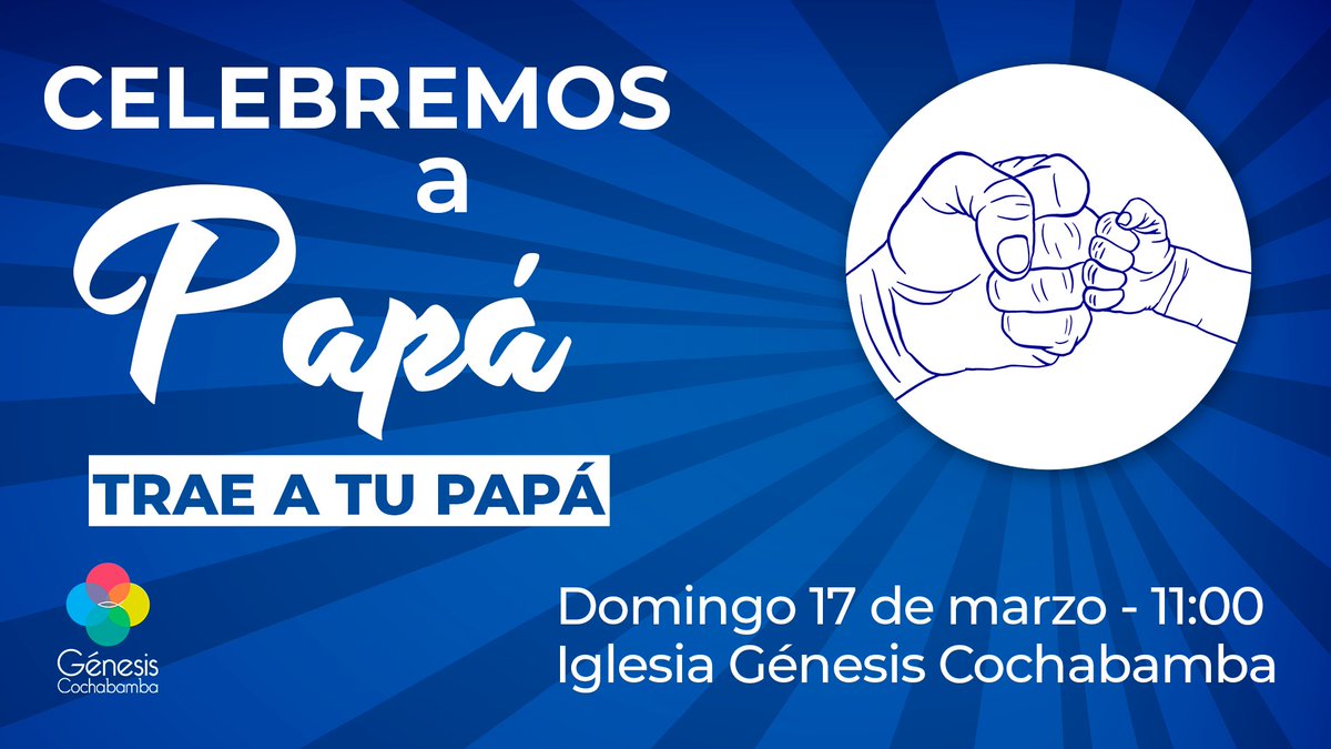 GenesisCocha's tweet photo. Te invitamos a celebrar juntos el Día del Padre, éste Domingo 17 de marzo a partir de las 11:00; el Señor tiene un mensaje especial para tí

Te esperamos en nuestro salón en la Calle Tutayay esq. Kitu, dos cuadras al norte de la Comuna Tunari. https://t.co/Y0uu8drfXq