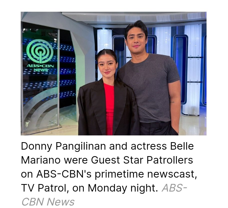 inhenyerangBula's tweet photo. The duo marked a significant milestone as the FIRST Kapamilya Loveteam to anchor the Star Patrol  segment together ❤️🖤 @TVPatrol @bellemariano02 @donnypangilinan 

#DonBelle #CantBuyMeLove #StarPatroller #StarPatrol #TVPatrol https://t.co/EvMcuxBxV7
