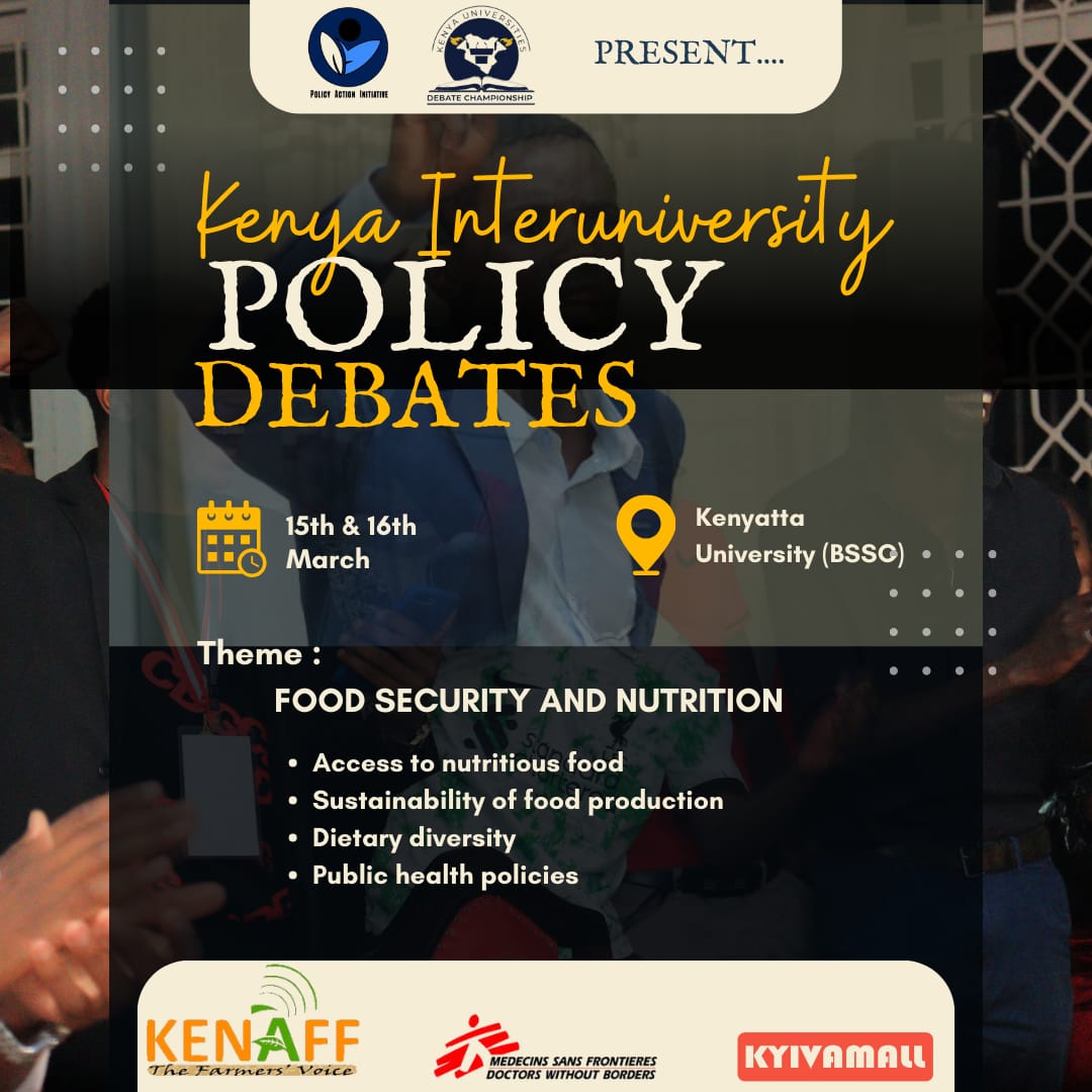 What is your best definition of food security? Is our food systems secure? What should be done to strengthen this? Join us this Friday & Saturday for a very hot discussion 'The Inter-University Debate' #LetsTalkFoodSecurity @kenaff_farmers, @msf_eastafrica @policyguild