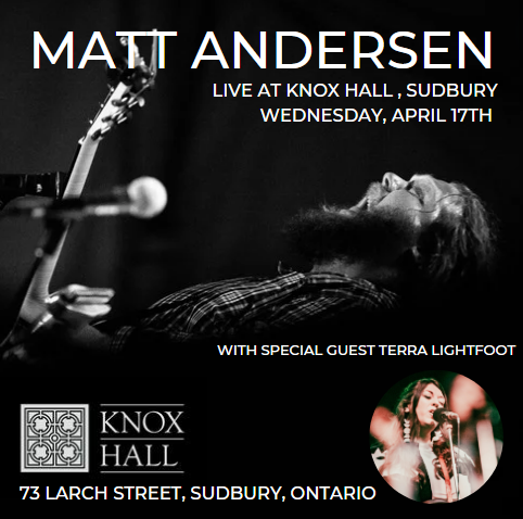 A new one for me! We just added a show in Sudbury at Knox Hall. Got the ultra fabulous @terralightfoot in tow. It's been a good while since I've played in town. Pumped to be making it back. Tickets on sale now: mattandersen.ca/tour