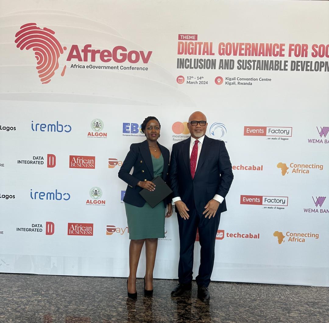 Mrs. Paula Ingabire (Honorable Minister of ICT and Innovation, Rwanda) and Adeyinka Adeyemi (Convener of Africa eGovernance Conference) at the 2024 AfreGov conference in Kigali Rwanda today 12th March 2024.

#AfreGov #conference #speakers #change #thoughtleader #eGovernance