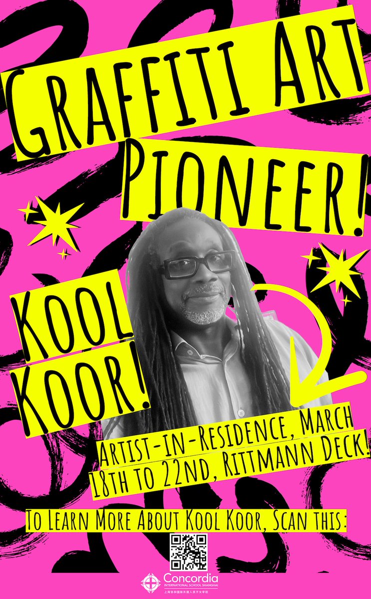 Concordia welcomes Kool Koor, pioneering NYC graffiti artist, as our Artist-in-Residence from March 18-22! Kool Koor will mentor and inspire our students from early childhood to high school, sharing his globally recognized talent.
