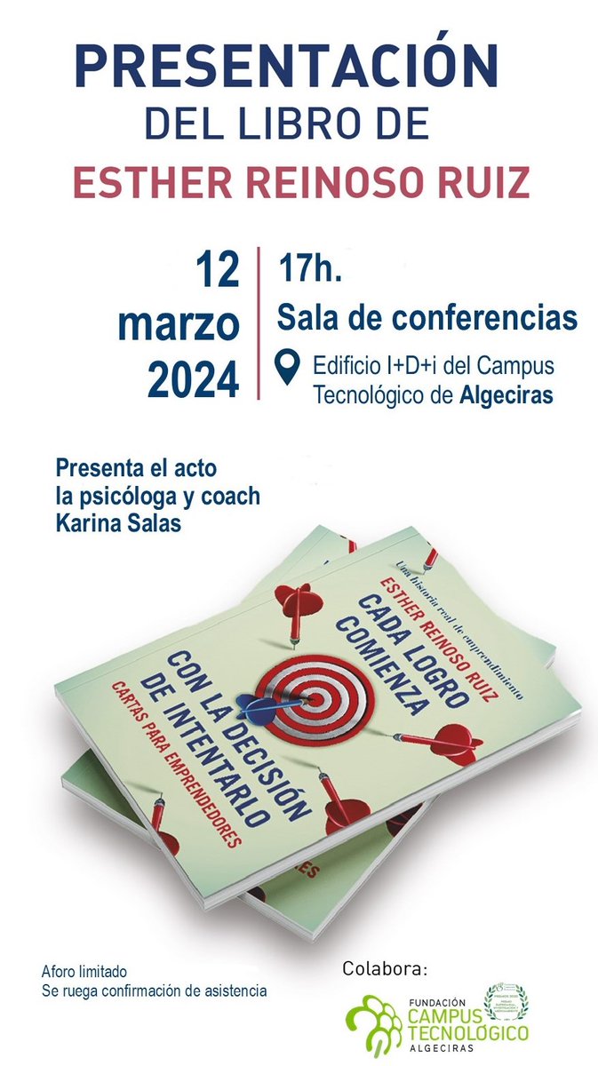 Esta tarde a las 17h. os esperamos en #FCTA para hablar de #emprendimiento con <a href="/estherreino/">Mª Esther Reinoso</a>, autora de "Cada logro comienza con la decisión de intentarlo. Cartas para emprendedores"
Presenta <a href="/KarinaSMCoach/">Karina Salas</a> 
👇👇👇👇👇👇