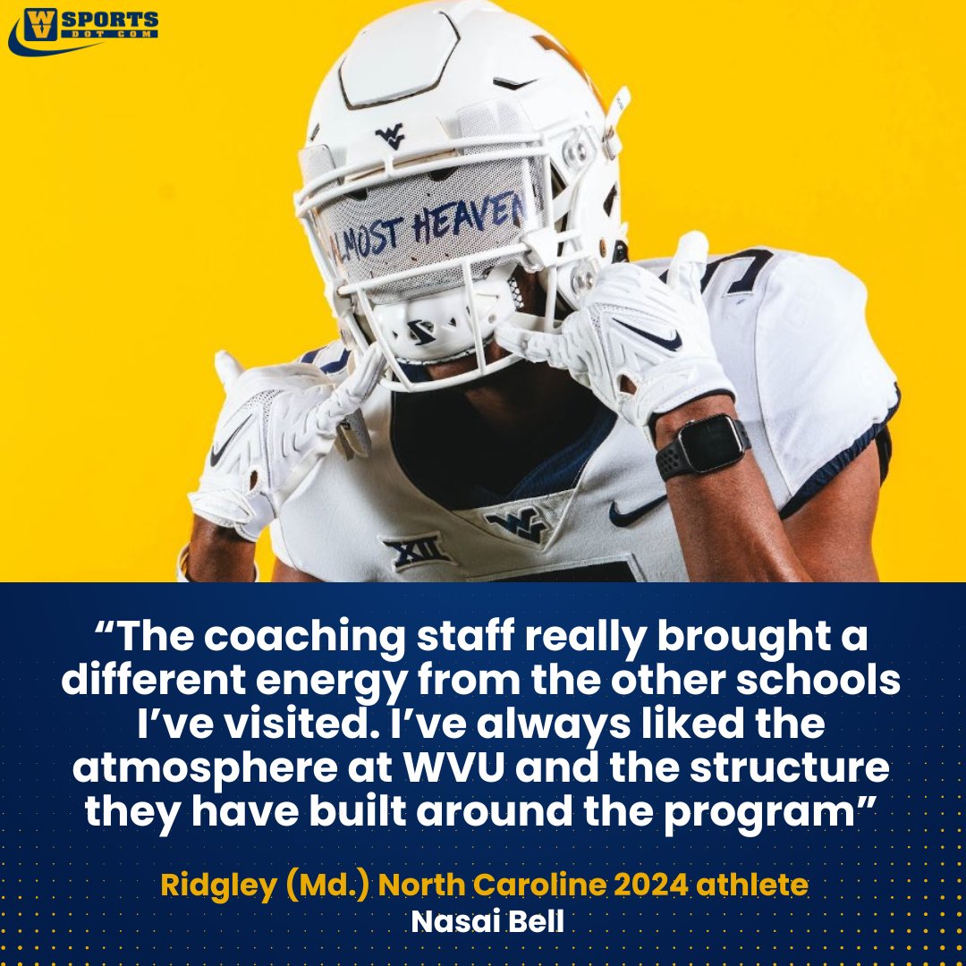 WVSportsDotCom's tweet photo. Interview: https://t.co/zfSgtpr04b

Nasai Bell is taking his talents to #WVU and will start at strong safety.  He was drawn to the coaching staff's energy and the program's overall vibe. #HailWV https://t.co/cT9WrTp7P8