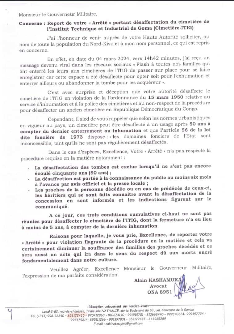 NdooleJunior's tweet photo. #GOMA-#DOSSIER ARRÊTÉ PORTANT DÉSAFFECTION DU CIMETIÈRE DE L'#INTIG:Saisant le gouverneur militaire a.i du #Nord-Kivu,le Général Major Peter #CIRIMWAMI,pour demande du report de l'arrêté portant désaffection d'une portion de terre du cimetière de l'#ITIG chose faite ce 11 Mars https://t.co/iF80t9hjQQ