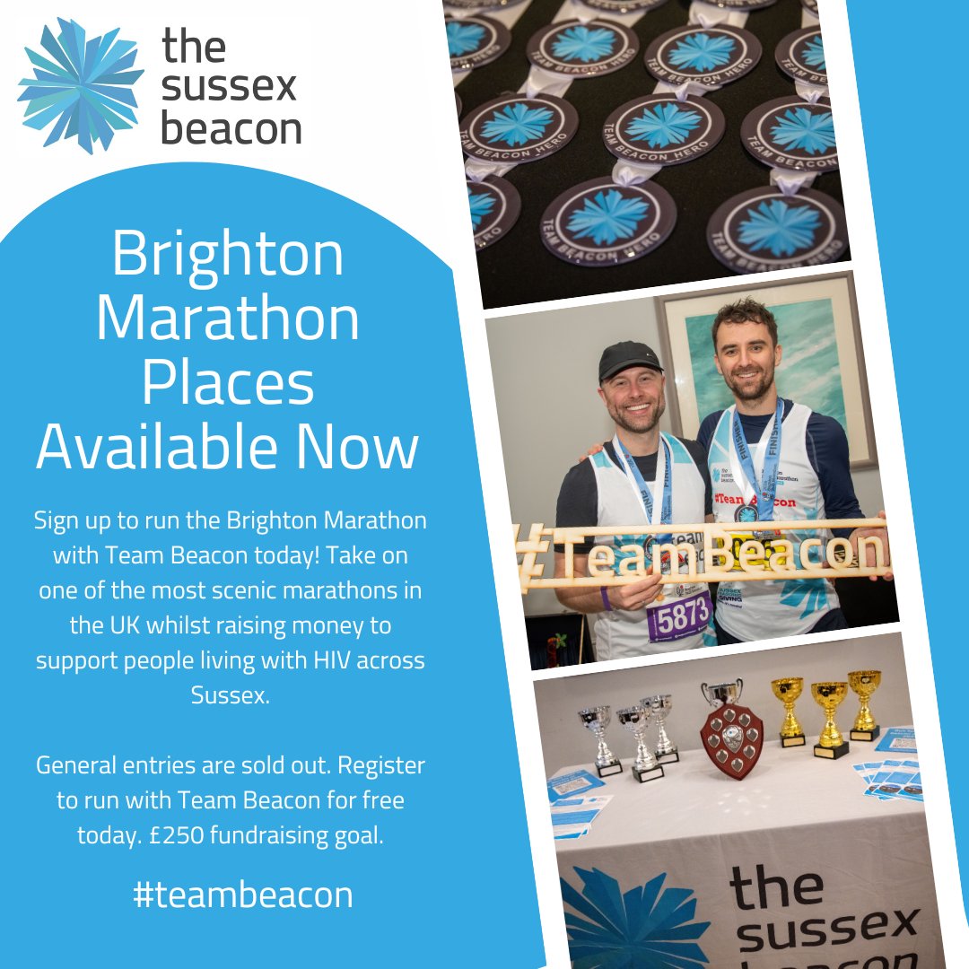 Last call for places in the 2024 @BrightonMarathn! Run with #teambeacon and benefit from free registration (£250 fundraising goal). You'll also receive a technical running vest and commemorative #teambeacon medal. Sign up today via the following link: app.donorfy.com/form/43SXCU5NO…