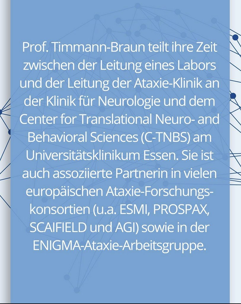 AUSGEZEICHNET!
Am 7. März 2024 wurde Frau Prof. Dr. Dagmar Timmann-Braun mit dem großen Forschungspreis der Deutsche Gesellschaft für Klinische Neurophysiologie und Funktionelle Bildgebung (DGKN) e. V. ausgezeichnet!
Wir gratulieren zu diesem herausragenden Erfolg!
Überreicht