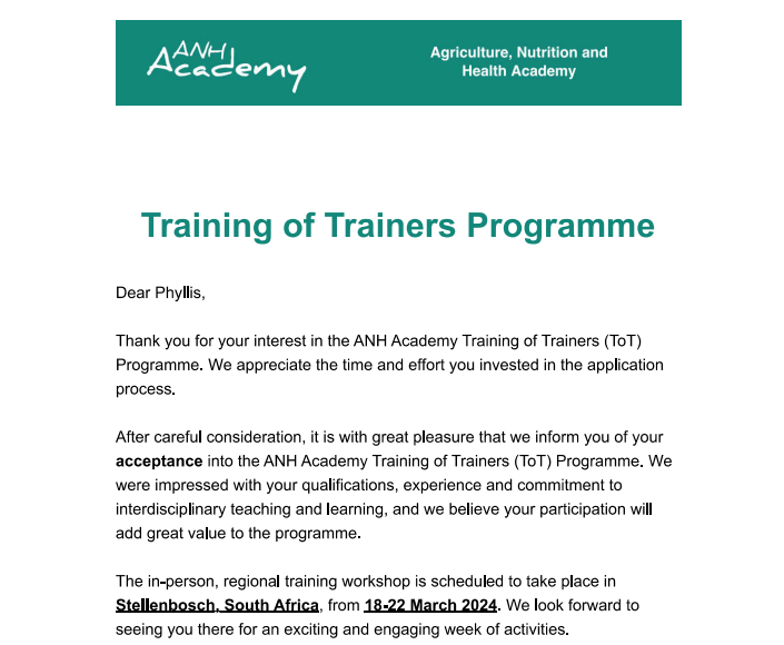 NetlinksW's tweet photo. Congratulations @addphyllis1 for being accepted into the prestigious @ANH_Academy Training of Trainers Programme. We look forward to seeing you harness the knowledge and skills gained from this programme.
#QEScholars @SPH_PFRH_UG @nrtc_ug https://t.co/ss4O8lK1zR