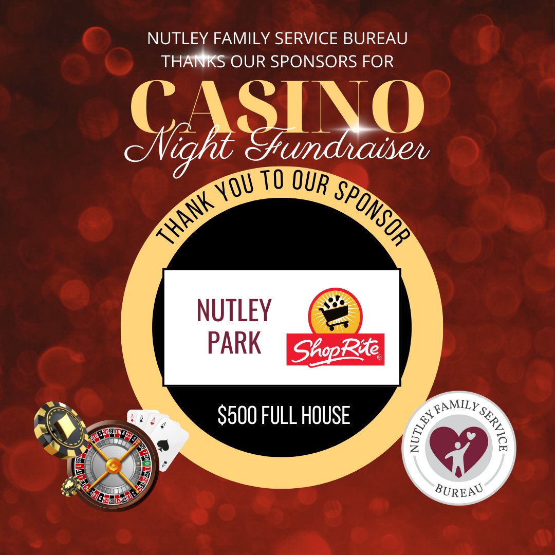 NFSB thanks Nutley Park ShopRite for sponsoring our upcoming event, Casino Night, with a $500 Full House Sponsorship. Please visit their website at shoprite.com Join us on Sat, 3/23 6-10pm Our Lady of Mt. Carmel in Lyndhurst. social.nutleyfamily.org/NFSBCasinoNight [LINK IN BIO]
