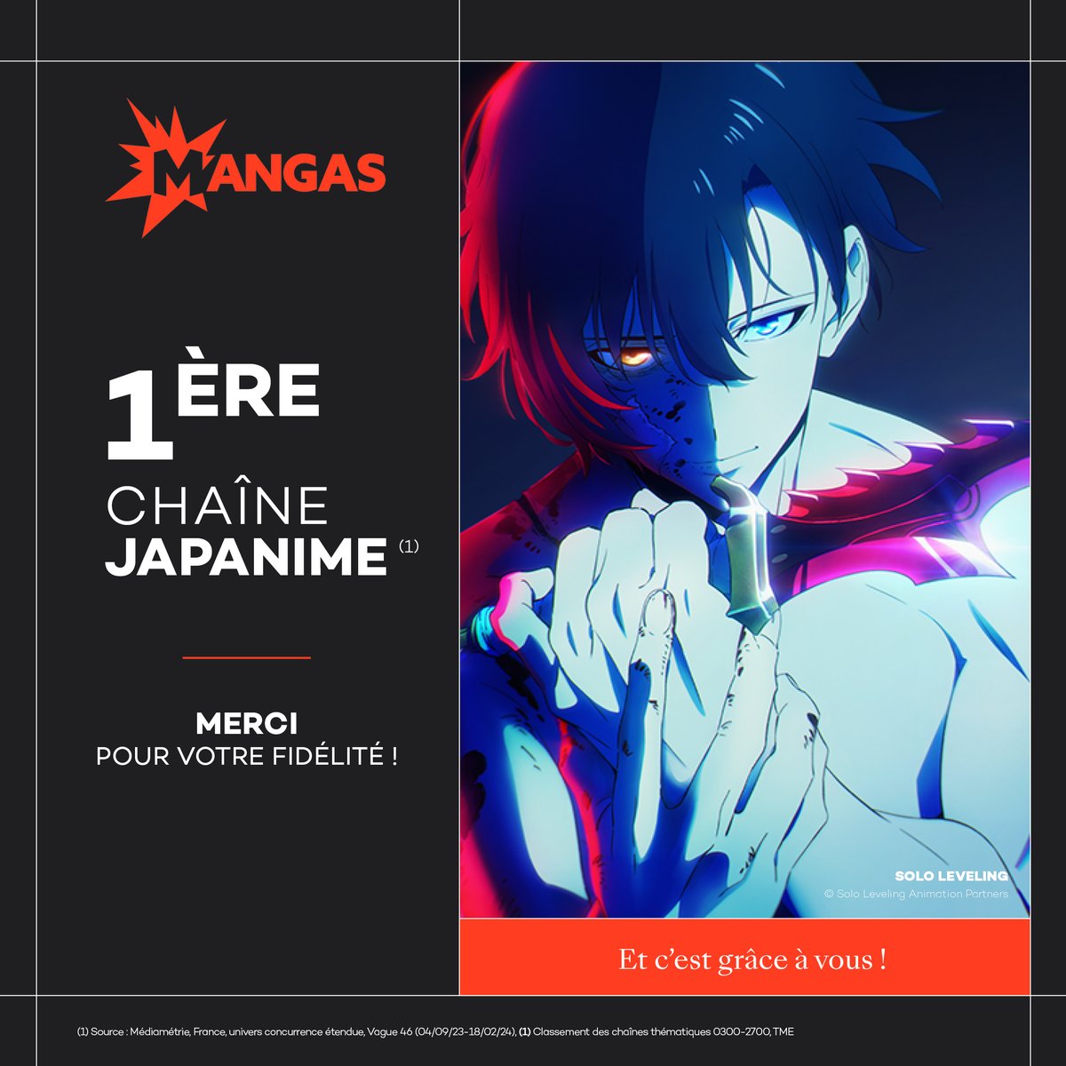 La Chaîne MANGAS, reste LA chaîne référence Japanime !💥
Merci à tous.tes pour votre fidélité 😍

#Audiences #MédiamatThématik #Médiamat #Vague46