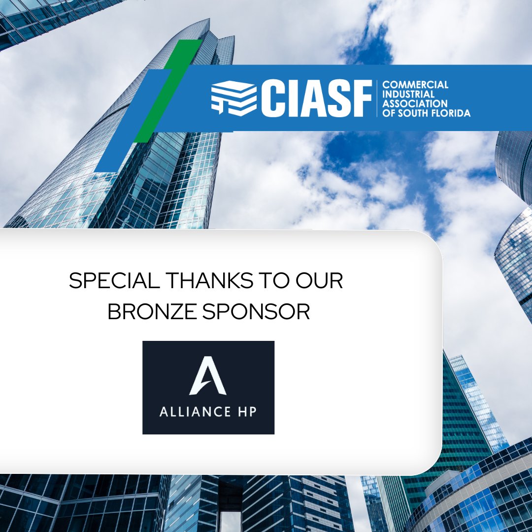 CIASF's tweet photo. A big thank you to our sponsor Alliance HP for their continued support! Their partnership helps us advance the commercial and industrial real estate sector in South Florida. We appreciate your commitment to our mission.

 #SponsorAppreciation #CIASF https://t.co/gyc2LBfD4d